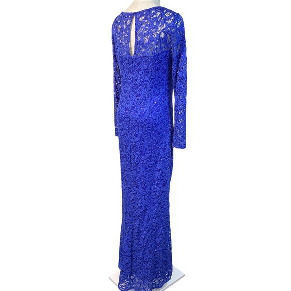 MARINA cobalt blue sequin floor-length lace gown - Picture 9 of 10